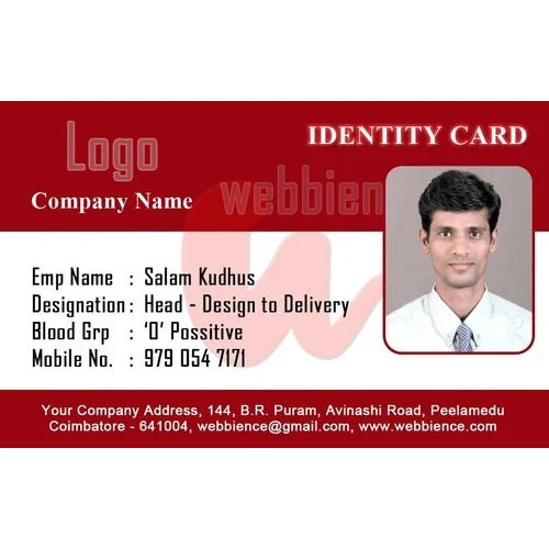 Custom printed employee ID card with company branding and photo