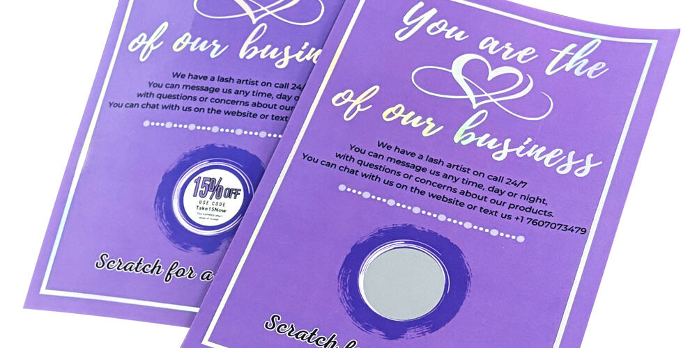 Custom printed scratch cards with unique artwork and branding