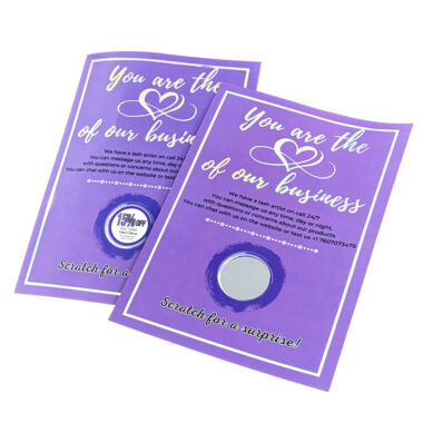 Custom printed scratch cards with unique artwork and branding