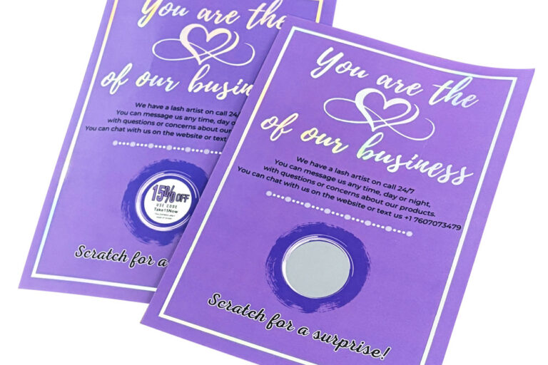 Custom printed scratch cards with unique artwork and branding